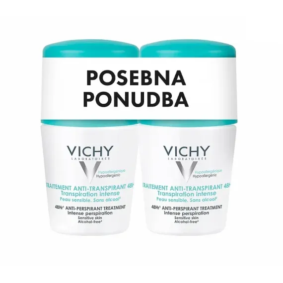 Vichy, Deodorant Roll-On 48h za uravnavanje potenja, zeleni, 2 x 50 ml