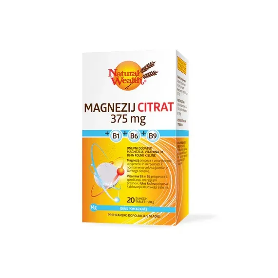 Natural Wealth, Magnezij Citrat 375 mg + B1 + B6 + B9, 20 šumečih tablet