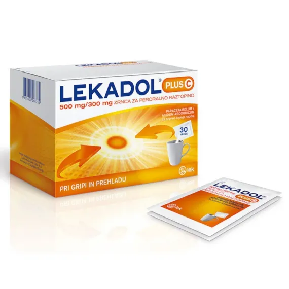 Lekadol plus C 500 mg/300 mg zrnca za peroralno raztopino, 5 g, 30 vrečic