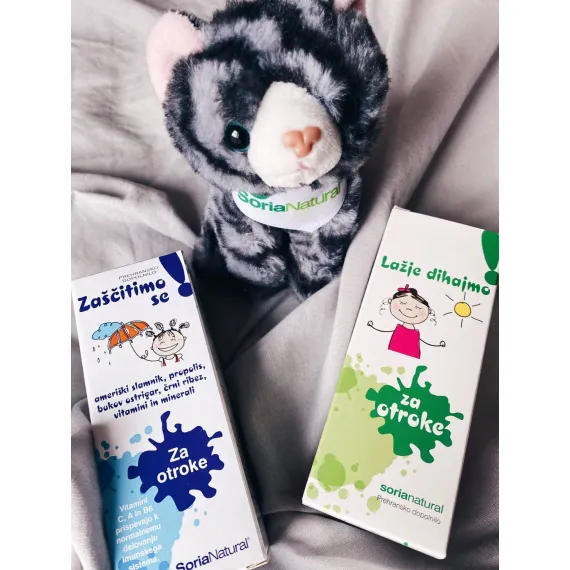 Soria Natural, paket Lažje dihajmo! in Zaščitimo se! sirup za otroke, 2 x 150 ml + plišasta igrača 