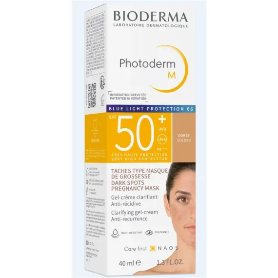 Bioderma, Photoderm M obarvana gel-krema za kožo z melazmo ZF50+, odtenek golden, 40 ml