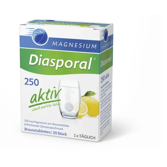 Magnesium Diasporal 250 Aktiv, šumeče tablete z okusom limone, 20 tablet