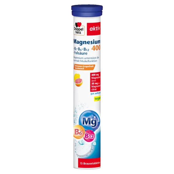 Doppelherz, Aktiv Magnezij 400 + B vitamin + folna kislina šumeče tablete, 15 tablet