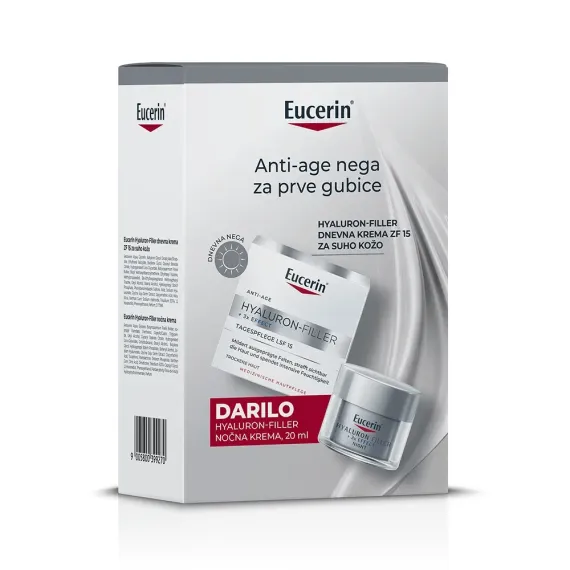 Eucerin, Hyaluron-filler darilni set za suho kožo (Hyaluron-Filler dnevna krema ZF15, 50 ml + Hyaluron-Filler nočna krema, 20 ml gratis)