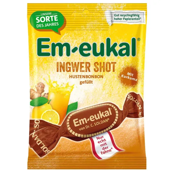Dr. Soldan, Em-eukal Ingver shot trdi polnjeni bonboni, 75 g