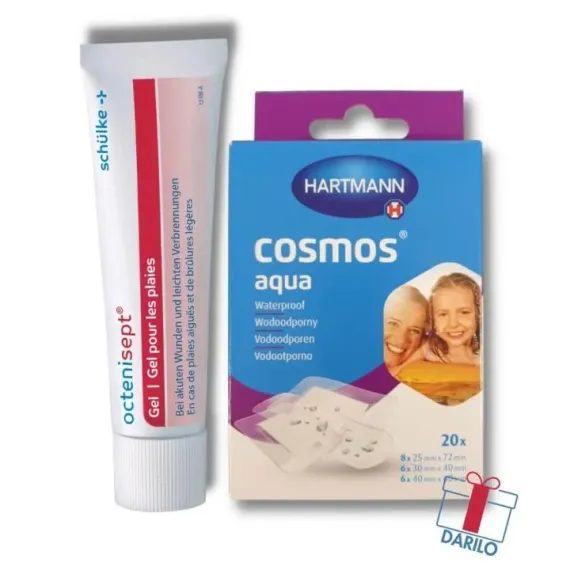 Octenisept, Gel brezbarvni antiseptik za rane, 20 ml + Cosmos aqua obliž vodoodporen, 20 kosov gratis