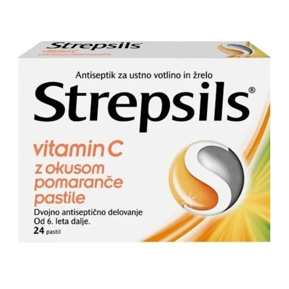 Strepsils vitamin C z okusom pomaranče pastile, 24 pastil