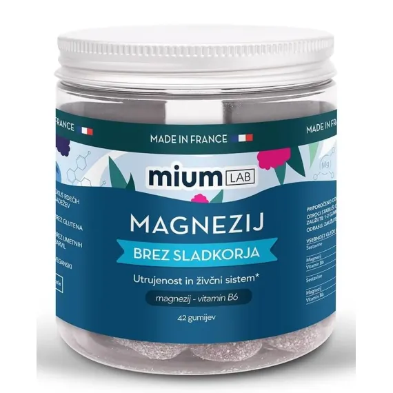 Mium Lab, Magnezij gumiji brez sladkorja, 42 gumijev