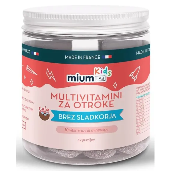 Mium Lab, Multivitamini za otroke gumiji brez sladkorja, 42 gumijev