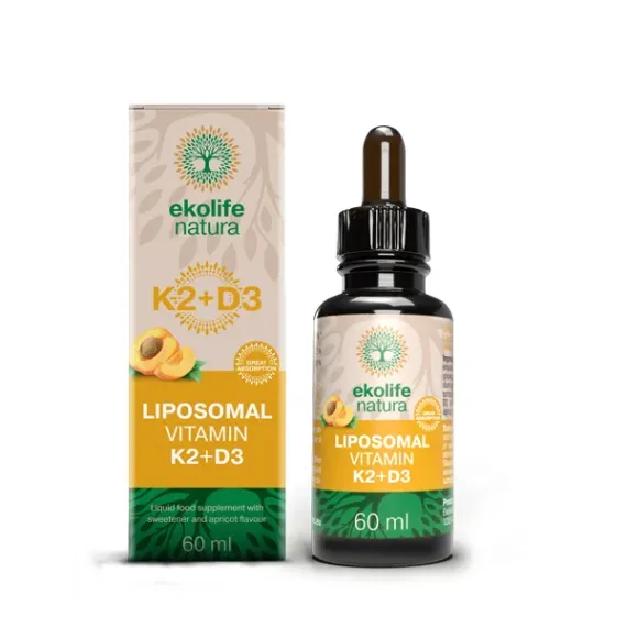 Ekolife Natura, liposomski vitamin K2+D3, tekočina brez alkohola steklenička s kapalko 60 ml