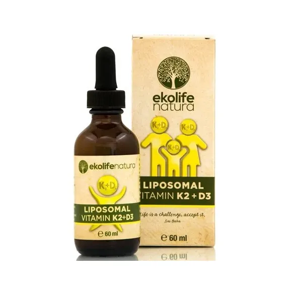 Ekolife Natura, liposomski vitamin K2+D3, tekočina brez alkohola steklenička s kapalko 60 ml