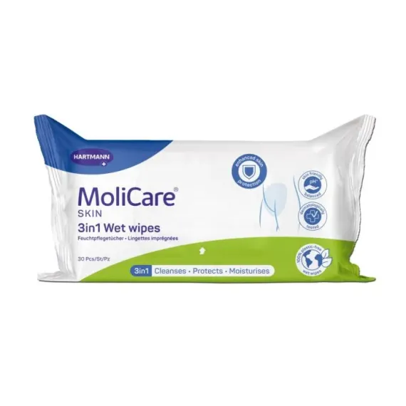 Molicare, Skin vlažilni čistilni robček za telo 3in1, 30 robčkov