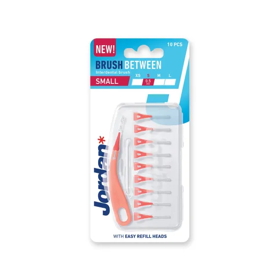 Jordan, Brush Between S 0,5 mm medzobna ščetka z držalom, 10 medzobnih ščetk