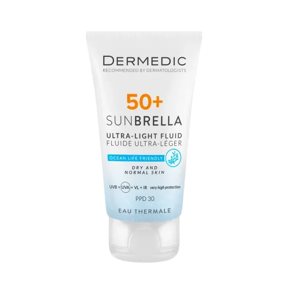 Dermedic, Sunbrella izjemno lahek fluid za suho in normalno kožo ZF50+, 40 ml