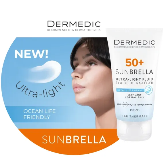 Dermedic, Sunbrella izjemno lahek fluid za suho in normalno kožo ZF50+, 40 ml