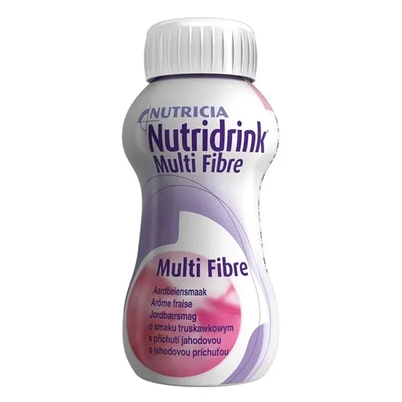 Nutridrink Multi Fibre, okus jagoda, 200 ml, 4 plastenke