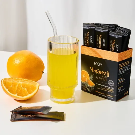 Sanol LAB, Magnezij 400 Refresh, okus pomaranča, 20 vrečk