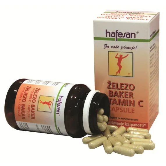 Hafesan, Železo + Baker + Vitamin C kapsule, 60 kapsul