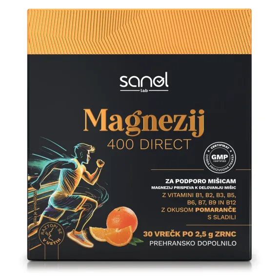 Sanol LAB, Magnezij 400 Direct, okus pomaranča, 30 vrečk