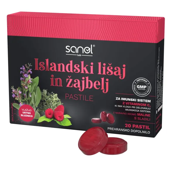 Sanol LAB, Pastile z islandskim lišajem in žajbljem, 20 pastil