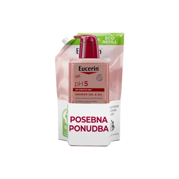 Eucerin, pH5 oljni gel za prhanje plastenka s pumpico 400 ml + Refill 400 ml -50 %