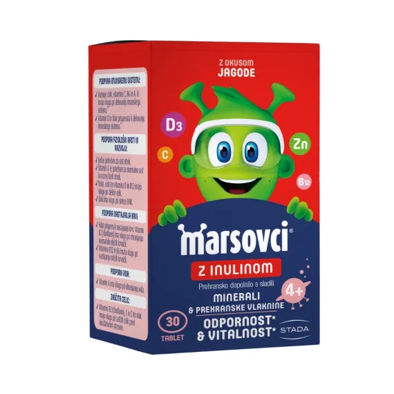 Marsovci, Žvečljive tablete z inulinom z okusom jagode, 30 tablet