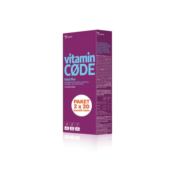 Yasenka, Vitamin Code kalcij PLUS šumeče tablete, paket 2x 2O šumečih tablet
