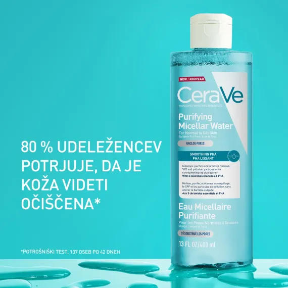 CeraVe, čistilna micelarna voda za normalno in mastno kožo, 400 ml
