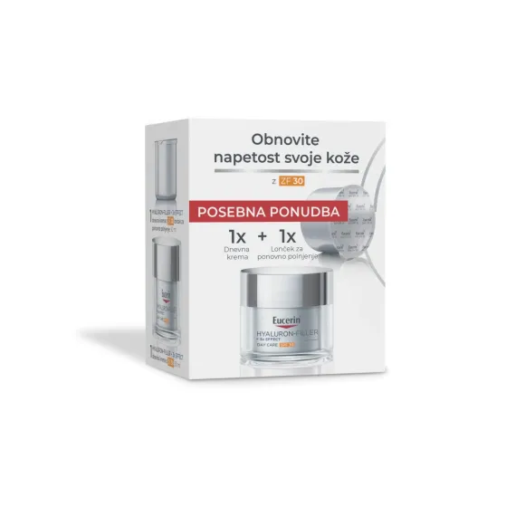 Eucerin, Hyaluron Filler+3x Effect paket dnevna krema ZF30, 50 ml + dnevna krema refill, 50 ml