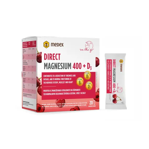 Medex, Magnezij Direkt 400 + D3 divja češnja, prašek, 20 vrečk