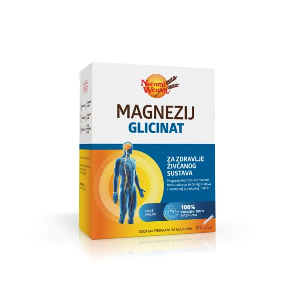 Natural Wealth, Magnezij glicinat z okusom maline, 20 vrečk