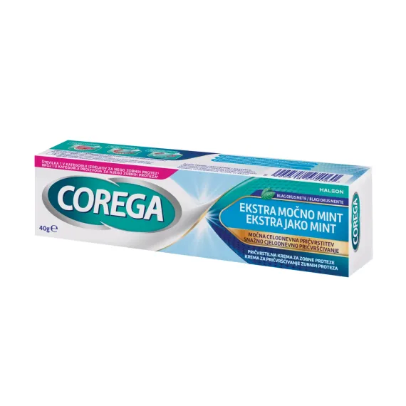 Corega, Ekstra močno mint, pričvrstilna krema za zobne proteze, 40 g