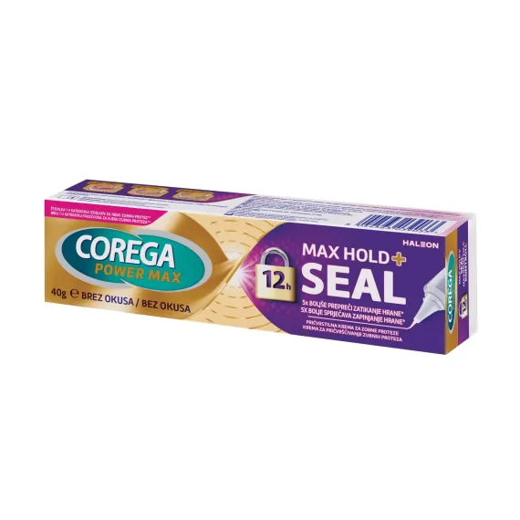 Corega, Max Hold + Seal, pričvrstilna krema za zobne proteze, 40 g
