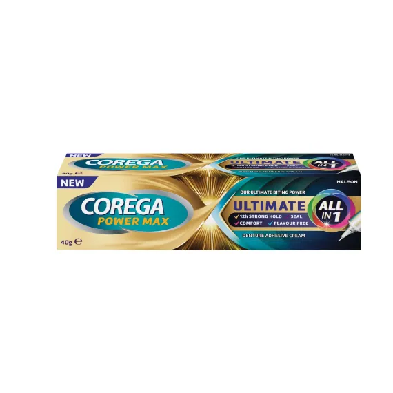 Corega, pričvrstilna krema za zobne proteze ULTIMATE ALL IN ONE, 40 g